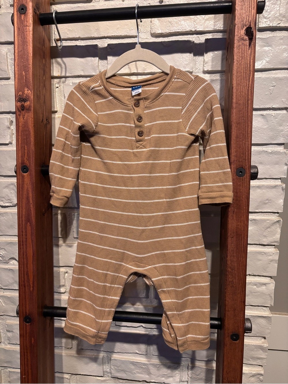 ✨3/$25✨ Waffle Knit Striped Baby One-Piece Henley Romper